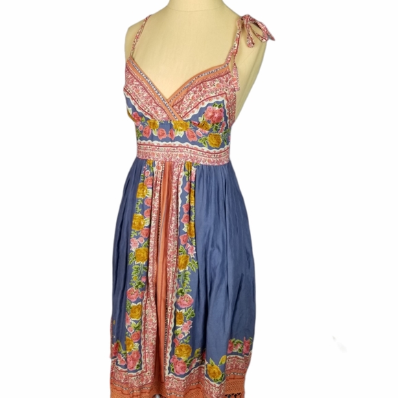 BLUE PLATE Women's FLoral. Cotton. BOHO DRESS PomP - Picture 1 of 5